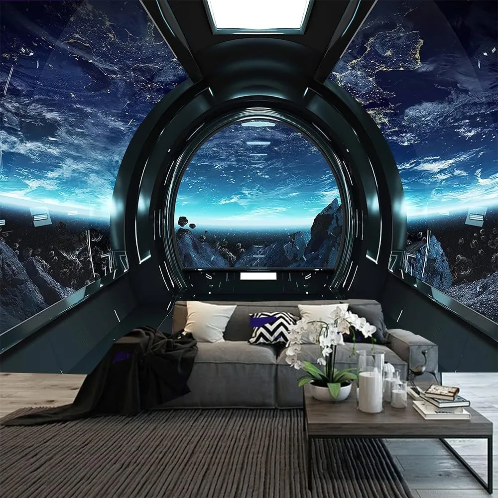 FENDROM Spaceship Tapestry Wall Hanging Futuristic Science Fiction Wall Tapestry Sci Fi Space Ship Interior Space Station Planet Earth Tapestries for Bedroom Living Room Dorm Home Decor