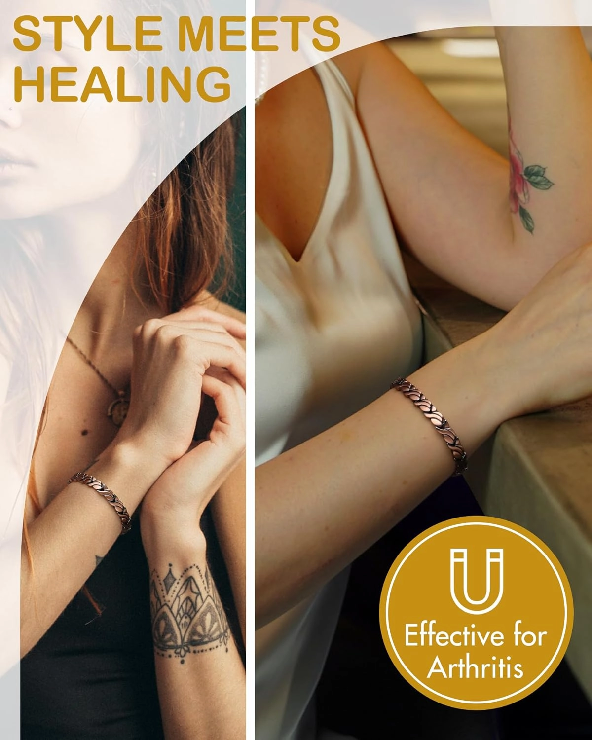 Feraco Copper Bracelets for Women, 99.99% Pure Copper Magnetic Bracelets with Effective Neodymium Magnets, Adjustable Jewelry Gift with Sizing Tool