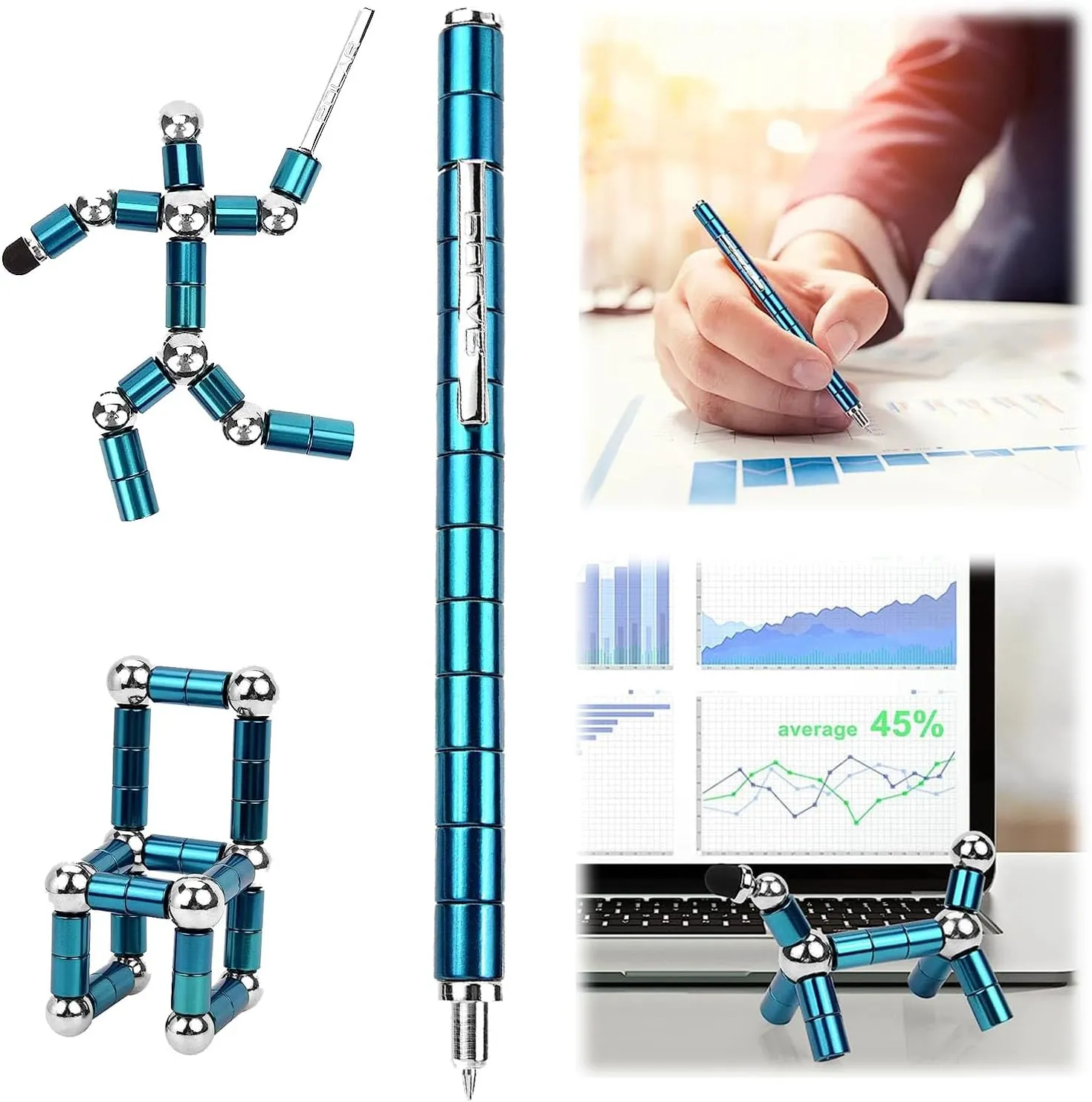Fidget Pen,Magnetic Pen， Decompression Magnetic Toy Pen，Magnet Pen Fidget Toy Relieve Pressure Novel Toy Gift for Kids or Friends! (Big Colored Bead Blue)