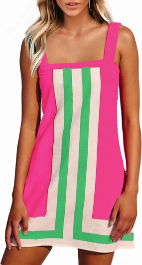 Fiona Jolin Women's Striped Mini Dress Boho Shoulder Strap Sundress Summer Cover Up Dress for Beach