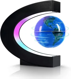Flagest Magnetic Levitation Floating Globe, Levitating C Shape Globe with LED Lights for Education Home Office Desk Bookshelf Decor, Holiday Anniversary Creative Item(3.3 Inches)