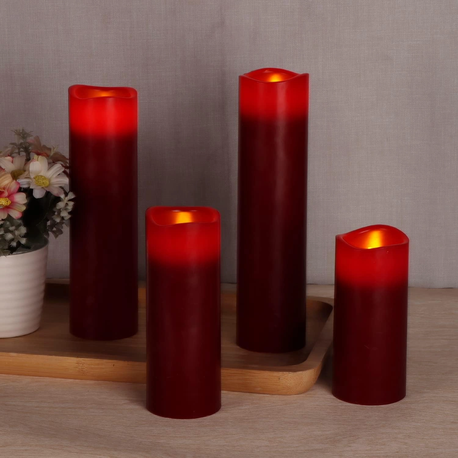 Flameless Candles Led Candles Pack of 9 (H 4" 5" 6" 7" 8" 9" x D 2.2") Burgundy Real Wax Battery Candles with Remote Timer