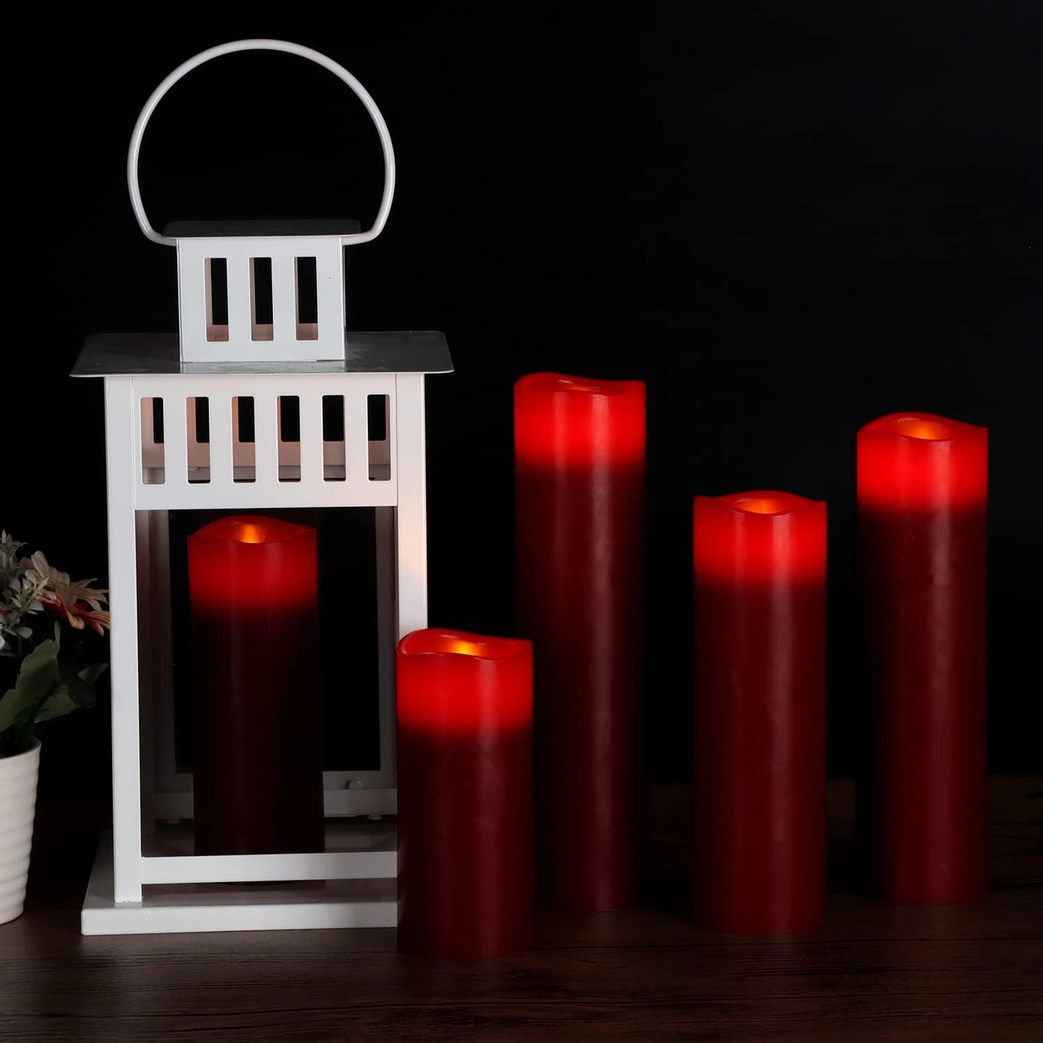 Flameless Candles Led Candles Pack of 9 (H 4" 5" 6" 7" 8" 9" x D 2.2") Burgundy Real Wax Battery Candles with Remote Timer