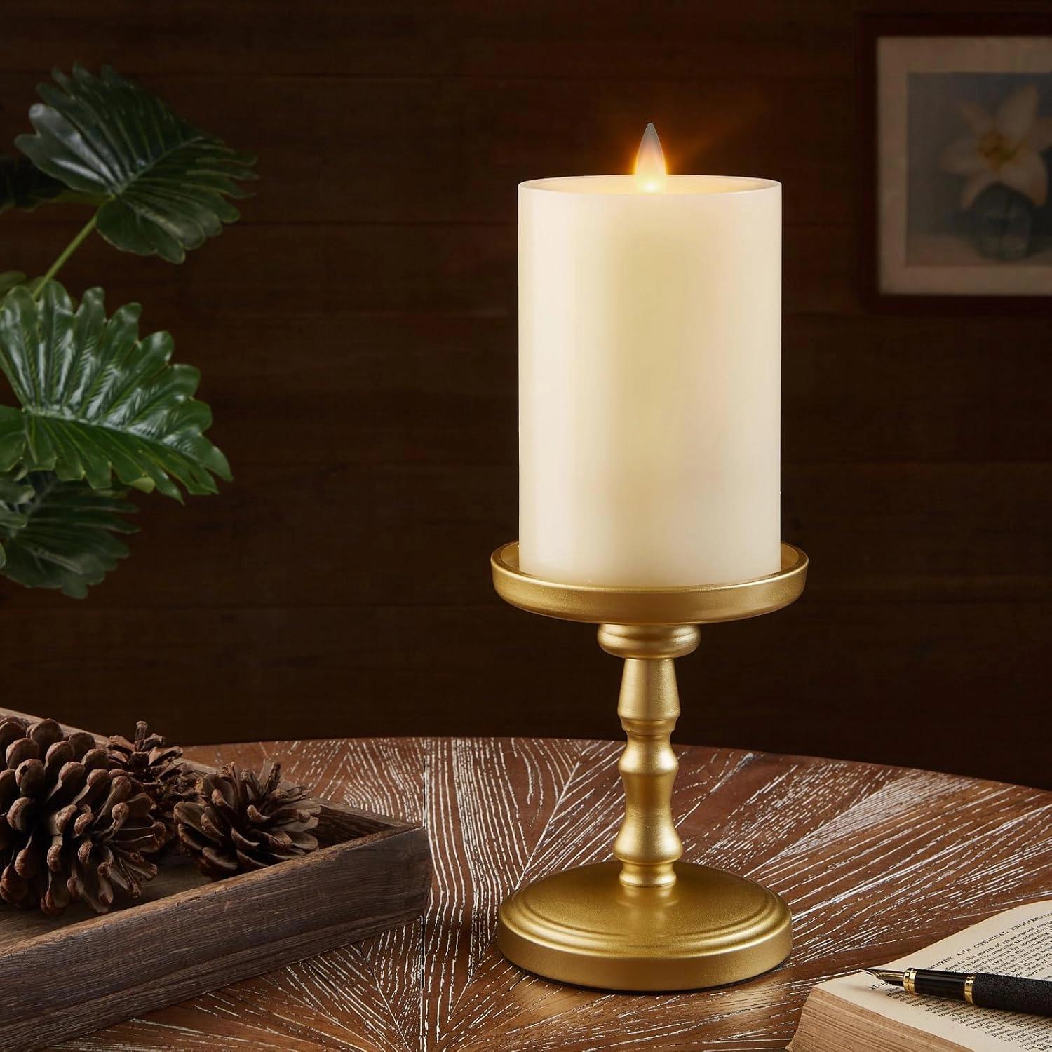 Flameless Pillar Candles Flickering with Remote Timer, Battery Operated LED Candle Up to 400 Hours, 3D Moving Flame Real Wax Candles, D4 x H6, Remote Included, Ideal for Christmas Party(Ivory, 4in)