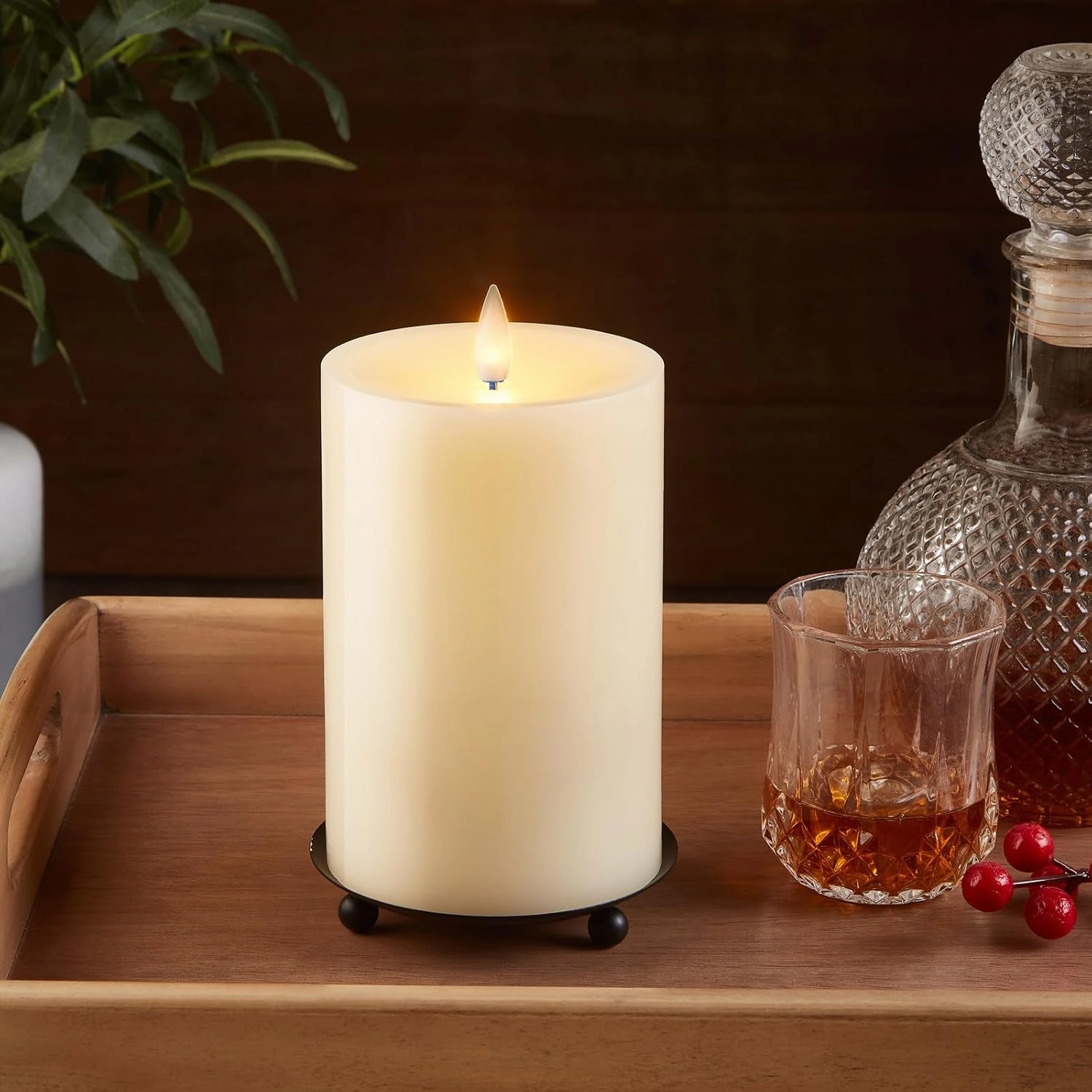 Flameless Pillar Candles Flickering with Remote Timer, Battery Operated LED Candle Up to 400 Hours, 3D Moving Flame Real Wax Candles, D4 x H6, Remote Included, Ideal for Christmas Party(Ivory, 4in)
