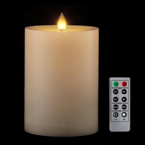 Flameless Pillar Candles Flickering with Remote Timer, Battery Operated LED Candle Up to 400 Hours, 3D Moving Flame Real Wax Candles, D4 x H6, Remote Included, Ideal for Christmas Party(Ivory, 4in)