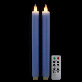 Flameless Taper Candles Flickering with Remote and Timer, 3D Moving Flame Taper Candle Battery Operated to 400 Hours, 9 Inch Window Candles, (Blue-Vertical Stripes)