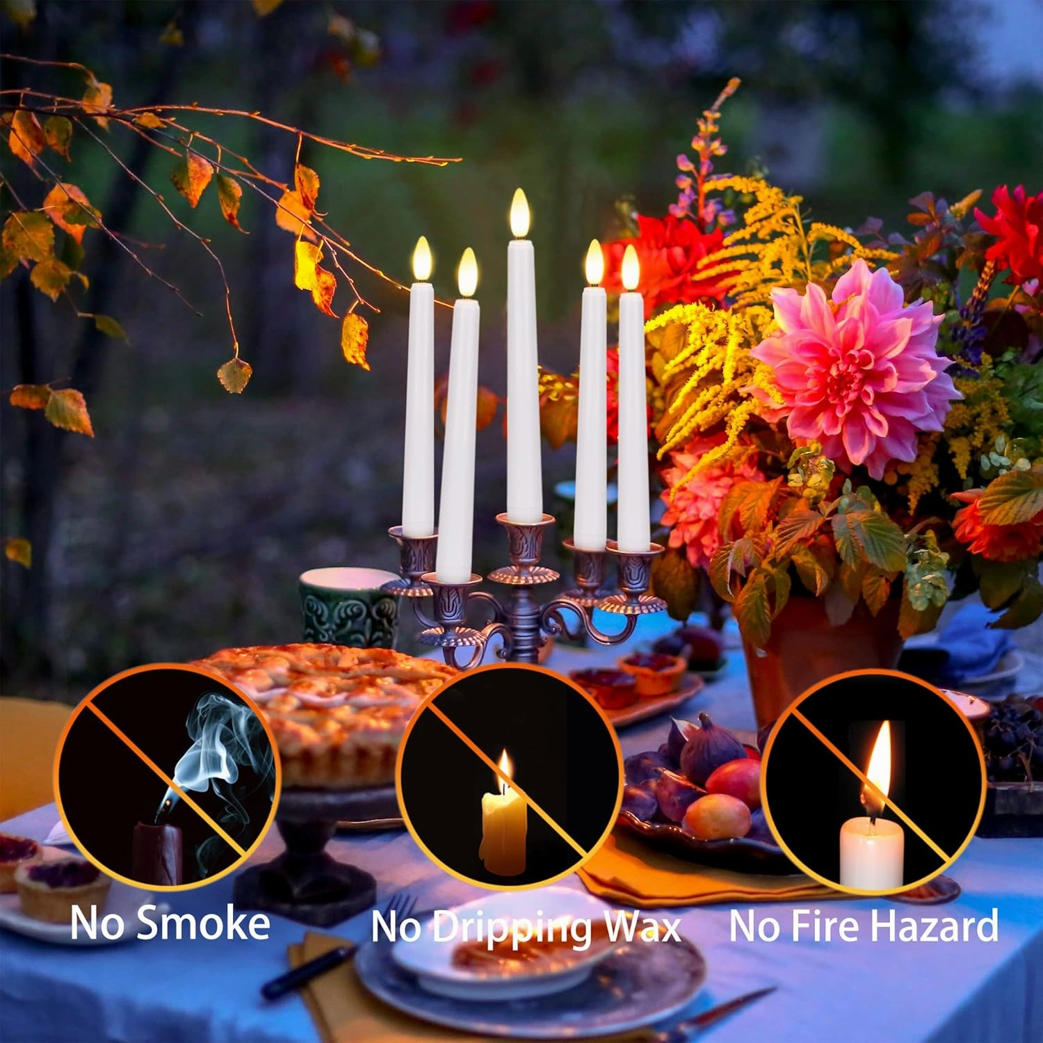 Flameless Taper Candles Flickering with Remote Timer, 4PCS Battery Operated Window Candles with Gold Candlesticks and Suction Cups, 8 Inch Warm White 3D Flame Candle for Home, Xmas Decor(White)