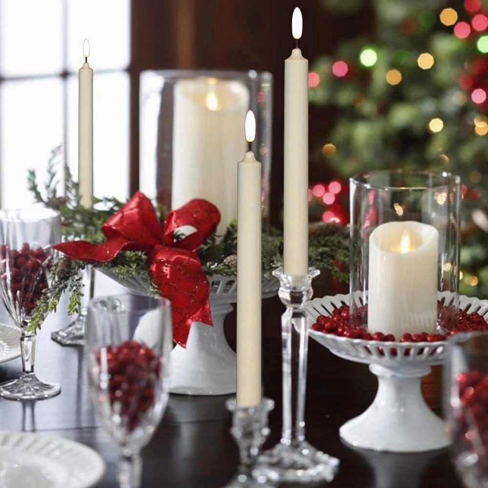 Flameless Window Candles with Timer & Remote, 10" Battery Operated 3D Wick LED Flickering Window Candles for Christmas Decoration, Removable Gold Holder and Suction Cups Included(6 Pack)