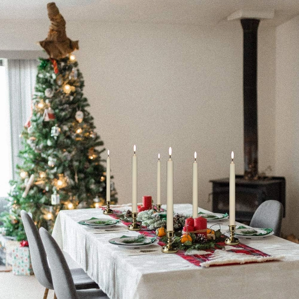 Flameless Window Candles with Timer & Remote, 10" Battery Operated 3D Wick LED Flickering Window Candles for Christmas Decoration, Removable Gold Holder and Suction Cups Included(6 Pack)