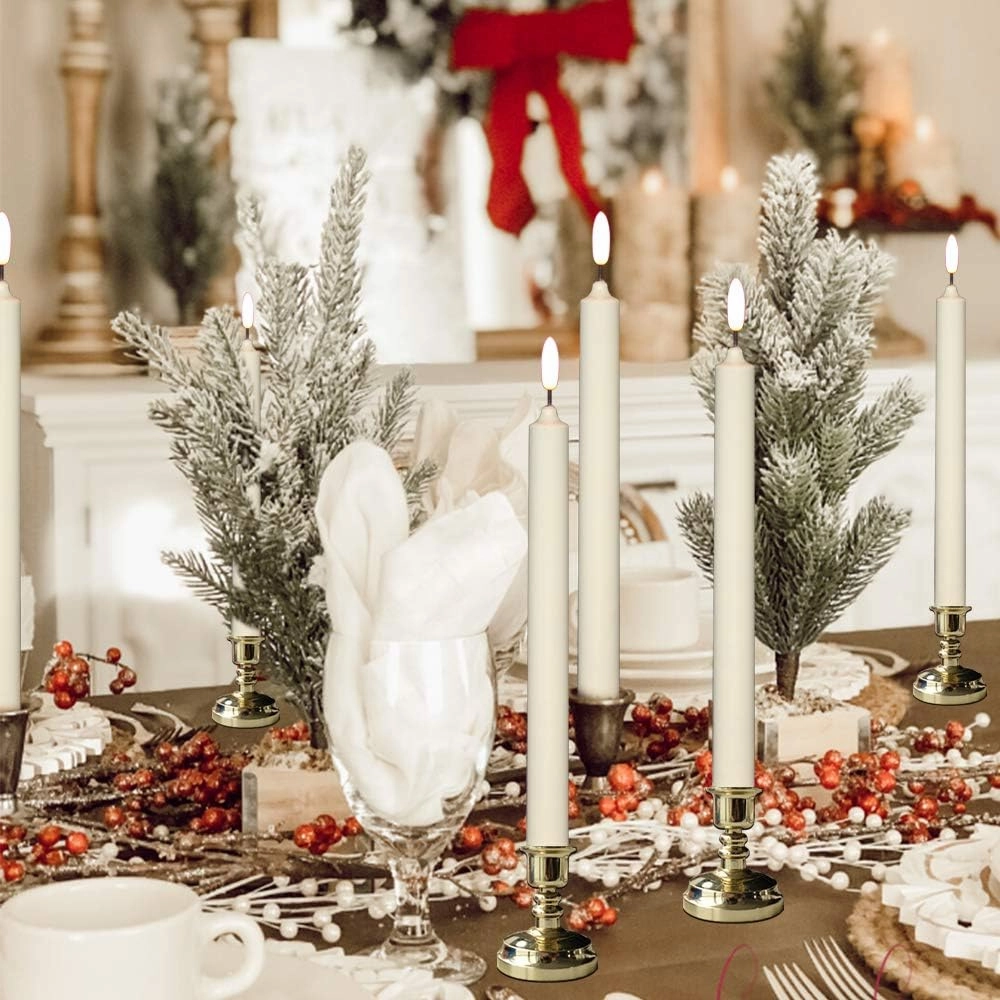Flameless Window Candles with Timer & Remote, 10" Battery Operated 3D Wick LED Flickering Window Candles for Christmas Decoration, Removable Gold Holder and Suction Cups Included(6 Pack)
