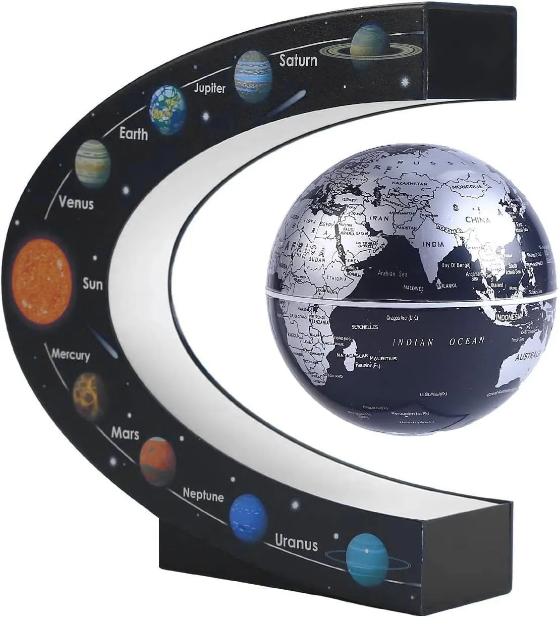 Floating globe, Magnetic Levitating Geographic Globes with LED Lights, Desk Spinning Rotating Globes for Kids, Men and Family (Black))