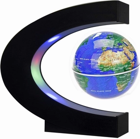 Floating Globe with LED Lights C Shape Magnetic Levitation Floating Globe World Map for Desk Decoration (Blue)