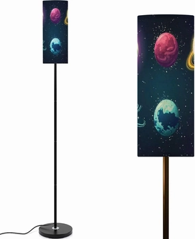 Floor Lamp for Living Room Colorful cartoon planets flat kit Cosmic world space design elements Light Stand Lamp with Remote Control Dimmable LED Tall Lamps for Bedrooms Reading Western Home Decor