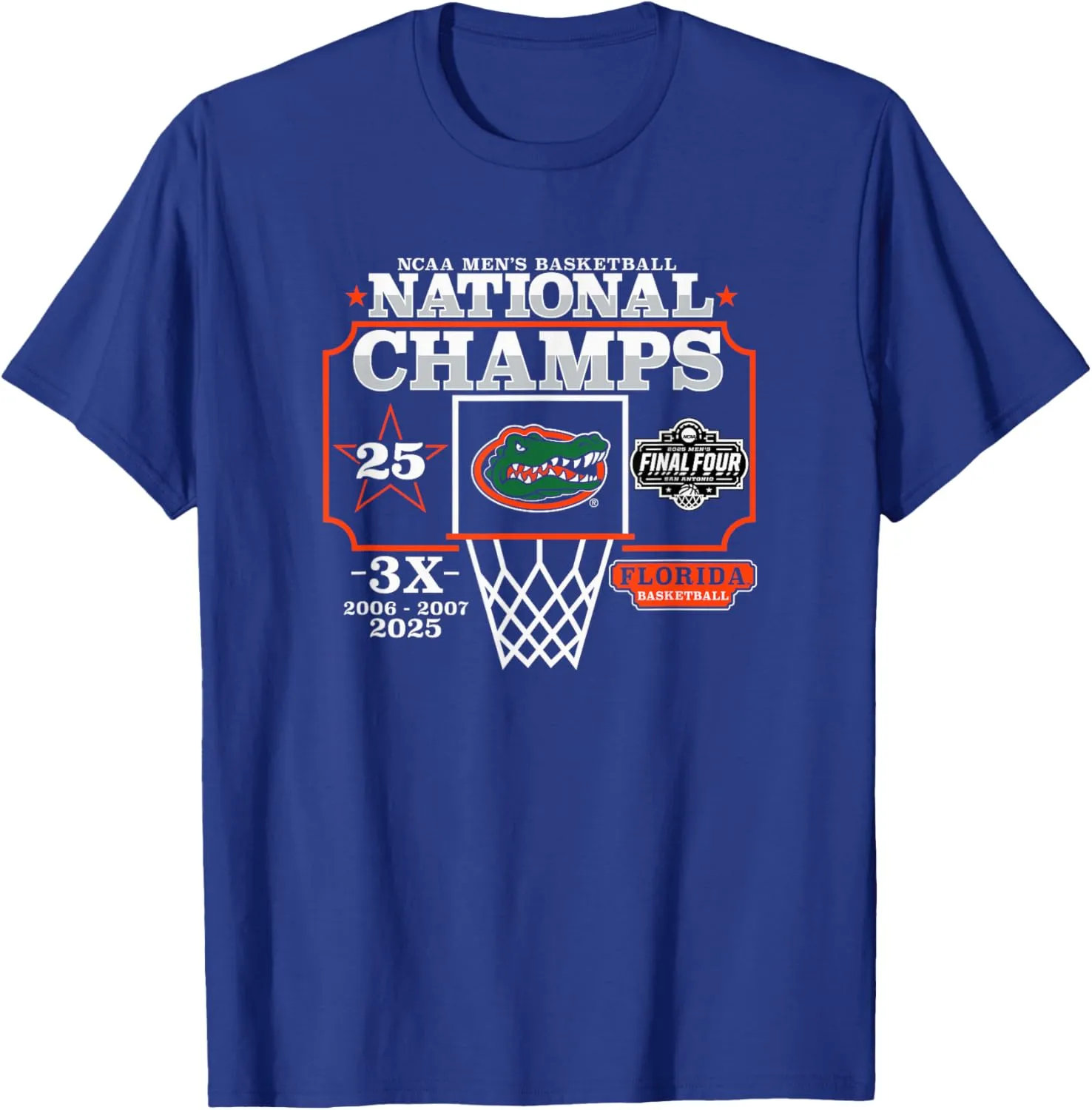 Florida Gators National Champs 2025 Men's Basketball 3X Blue T-Shirt