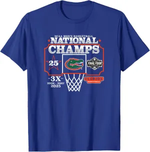 Florida Gators National Champs 2025 Men's Basketball 3X Blue T-Shirt