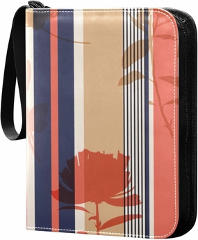 Flower-leaves-colorful-stripes Card Binder 4 Pocket, Fits 400 Cards,Trading Card Binder with Sleeves, Waterproof Sports Card Binder with Zip Collectible Trading Card Albums for Collectible Game Cards