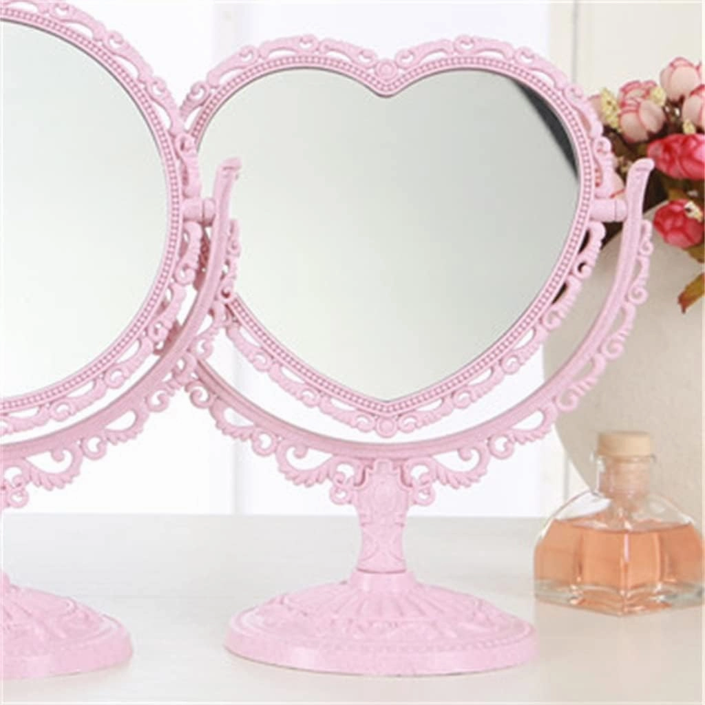 FMURY Desktop Makeup Mirrors Large Sided Retro Dressing Mirrors Beauty Mirrors Portable Princess Mirrors