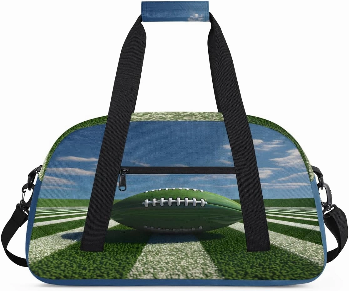 Football Stadium Kids Overnighter Duffel Bags for Boys, Carry-On Size Sports Gym Bag with Front Zipper Pocket for School Practice or Overnight Travel Weekender Sleepover Tote Bag