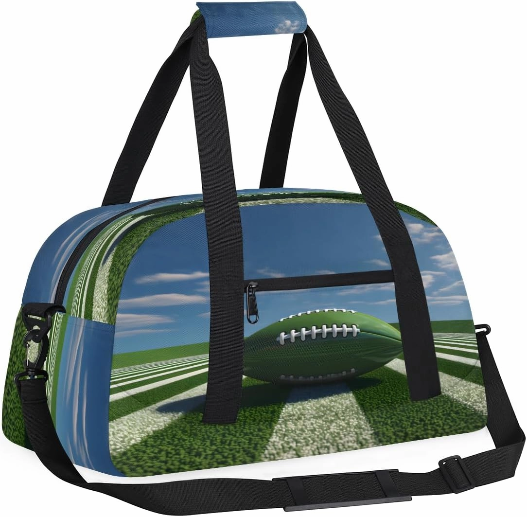 Football Stadium Kids Overnighter Duffel Bags for Boys, Carry-On Size Sports Gym Bag with Front Zipper Pocket for School Practice or Overnight Travel Weekender Sleepover Tote Bag