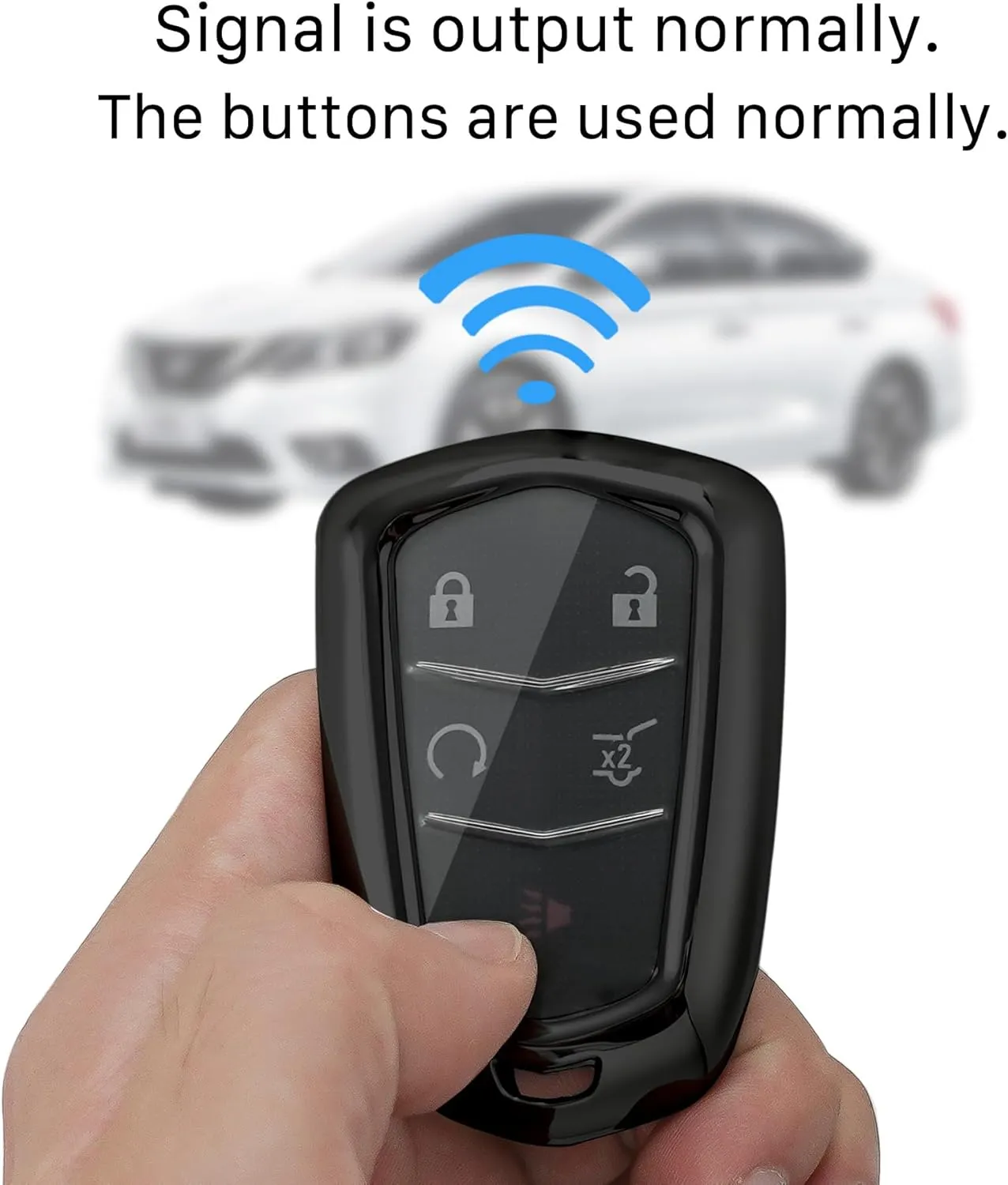 for Cadillac Key fob Cover case Keychain,Soft TPU Key case,Skin,5-6 Buttons Compatible with CT6 XT5 CTS XTS SRX ATS STS Remote Key Vehicle Accessories(Transparent Black)