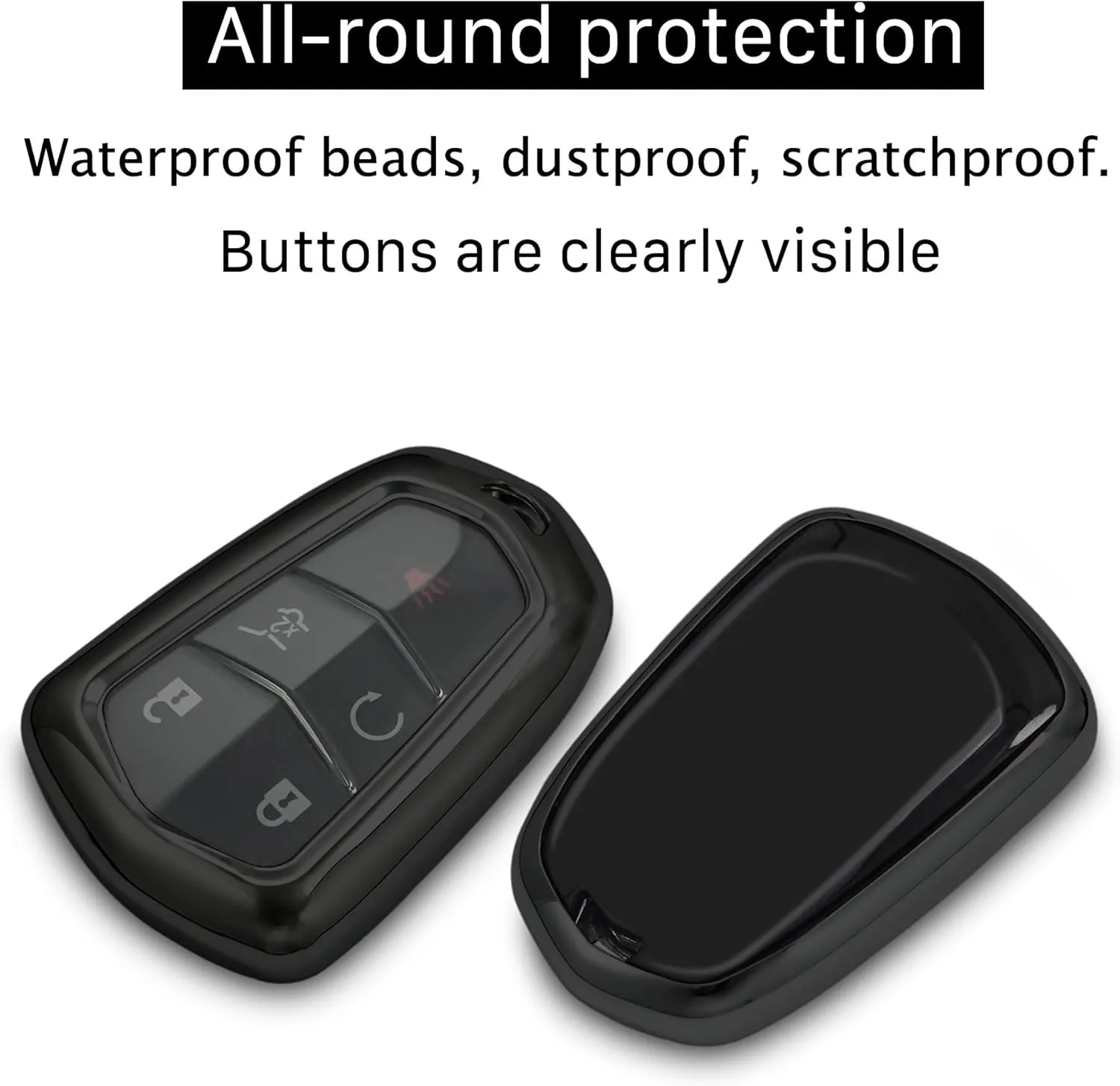 for Cadillac Key fob Cover case Keychain,Soft TPU Key case,Skin,5-6 Buttons Compatible with CT6 XT5 CTS XTS SRX ATS STS Remote Key Vehicle Accessories(Transparent Black)