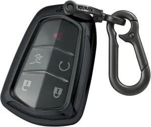 for Cadillac Key fob Cover case Keychain,Soft TPU Key case,Skin,5-6 Buttons Compatible with CT6 XT5 CTS XTS SRX ATS STS Remote Key Vehicle Accessories(Transparent Black)