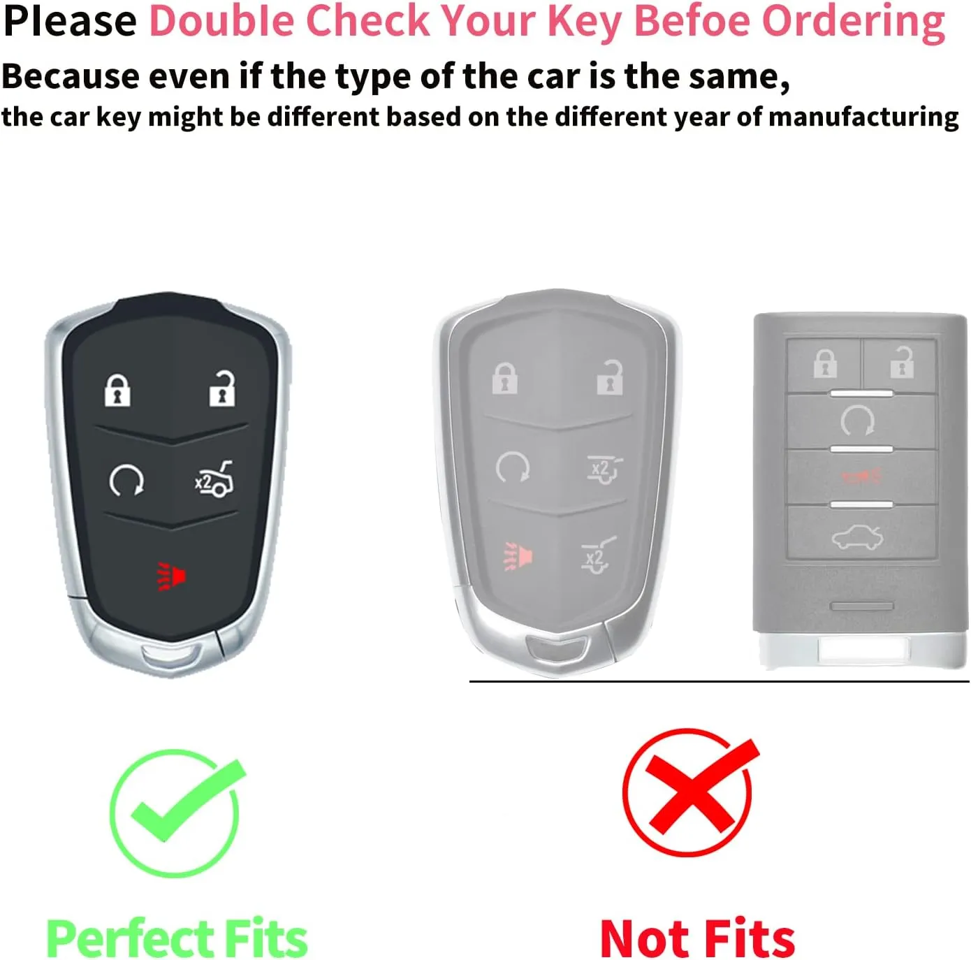 for Cadillac Key Fob Cover,Soft TPU 360 Degree Protection for 2015-2019 Cadillac Escalade CTS SRX XT5 ATS STS CT6 Car Key Shell Case