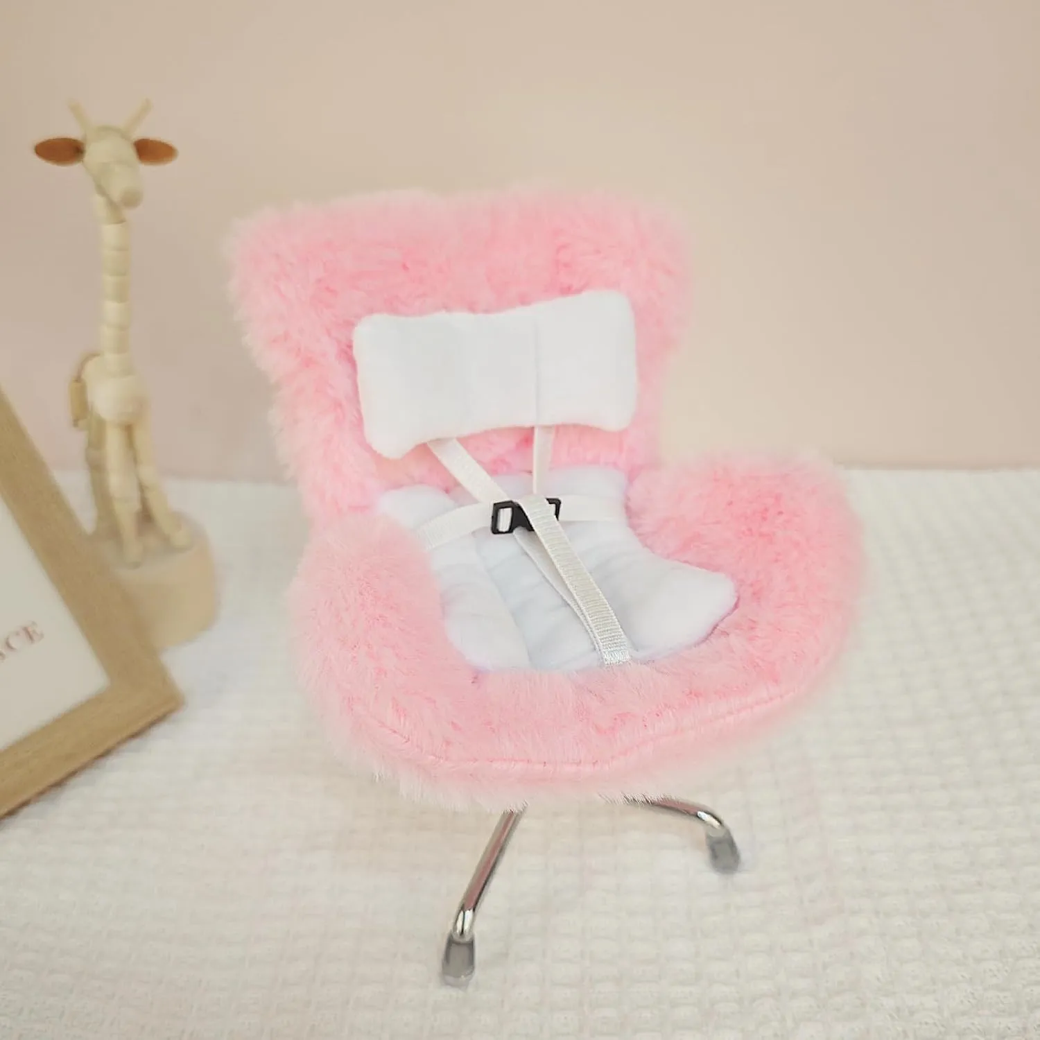 for Labubu Car Seat, Car Seat Vent Clip for Labubu Sofa, Pink Soft Furry Cushion Cars eat Cover with Seat Leg for Labubu Desktop Display, Car Decoration for Labubu Fans Collectors