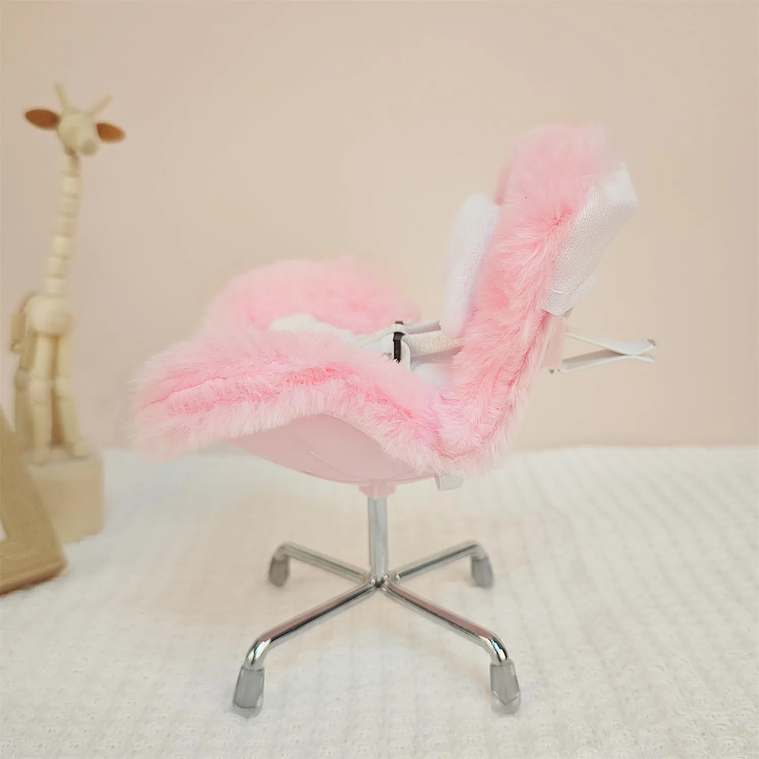 for Labubu Car Seat, Car Seat Vent Clip for Labubu Sofa, Pink Soft Furry Cushion Cars eat Cover with Seat Leg for Labubu Desktop Display, Car Decoration for Labubu Fans Collectors