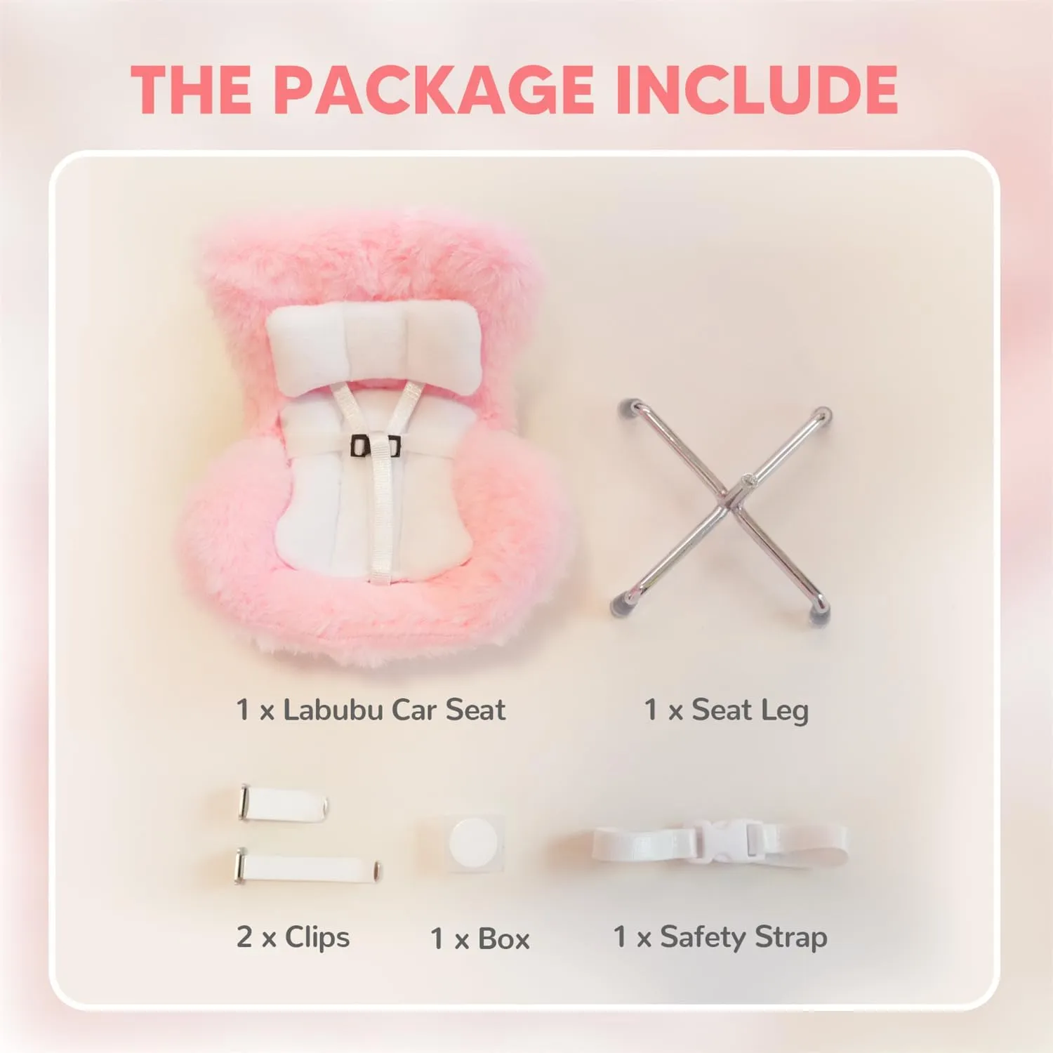for Labubu Car Seat, Car Seat Vent Clip for Labubu Sofa, Pink Soft Furry Cushion Cars eat Cover with Seat Leg for Labubu Desktop Display, Car Decoration for Labubu Fans Collectors