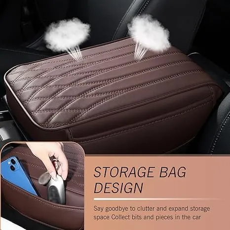 for Nissan Kicks 2017-2024 Car Center Console Cover, Microfiber Leather Armrest Cover Cushion, with 2 Side Storage Pockets,Hand Rest Pillow with Height Increase,Brown