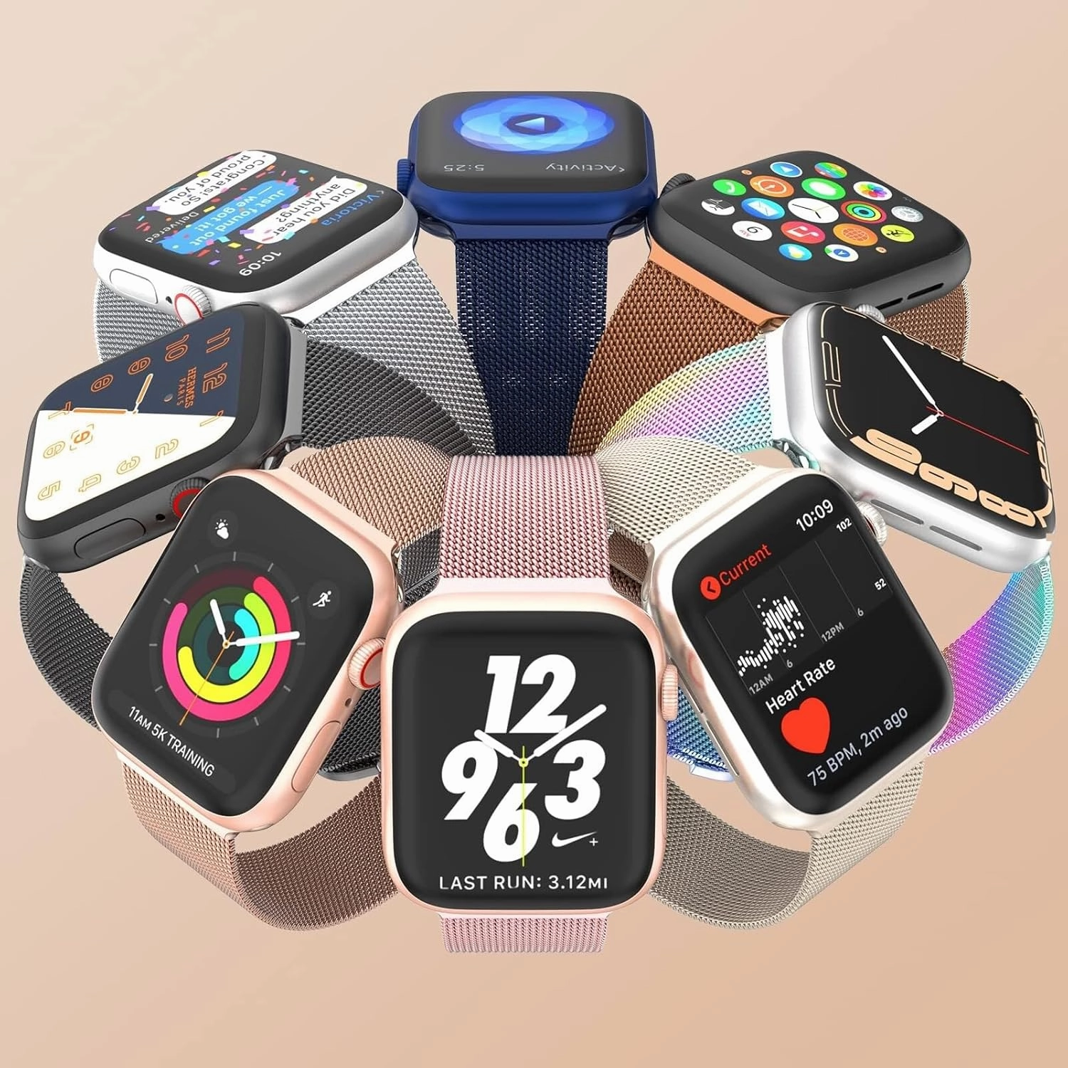 For Apple Watch Band Series 9, Ultra 2, SE, Ultra 8 7 6 5 4 3 2 1 38mm 40mm 41mm 42mm 44mm 45mm 49mm Women And Men, Stainless Steel Mesh Loop Magnetic Clasp Replacement