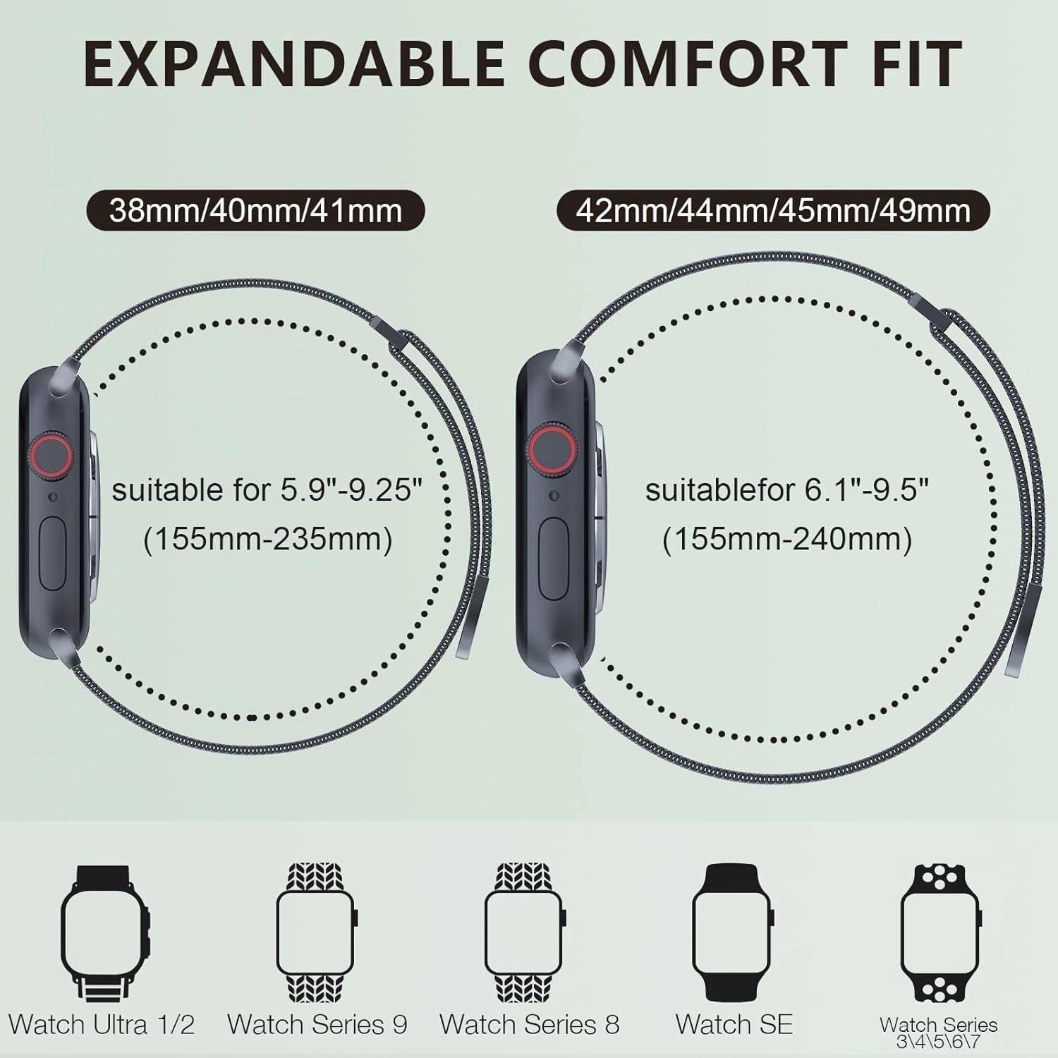 For Apple Watch Band Series 9, Ultra 2, SE, Ultra 8 7 6 5 4 3 2 1 38mm 40mm 41mm 42mm 44mm 45mm 49mm Women And Men, Stainless Steel Mesh Loop Magnetic Clasp Replacement