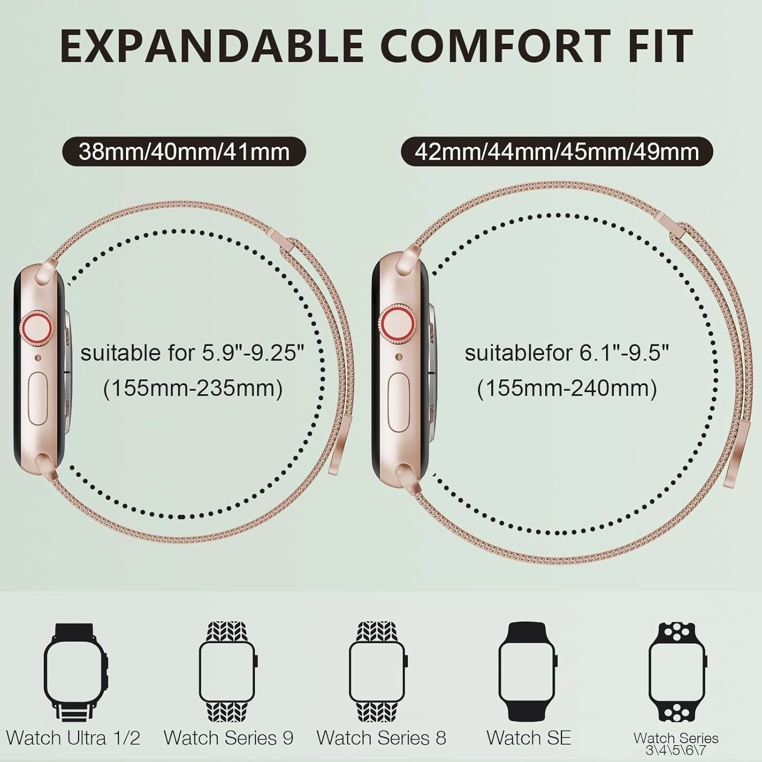 For Apple Watch Band Series 9, Ultra 2, SE, Ultra 8 7 6 5 4 3 2 1 38mm 40mm 41mm 42mm 44mm 45mm 49mm Women And Men, Stainless Steel Mesh Loop Magnetic Clasp Replacement