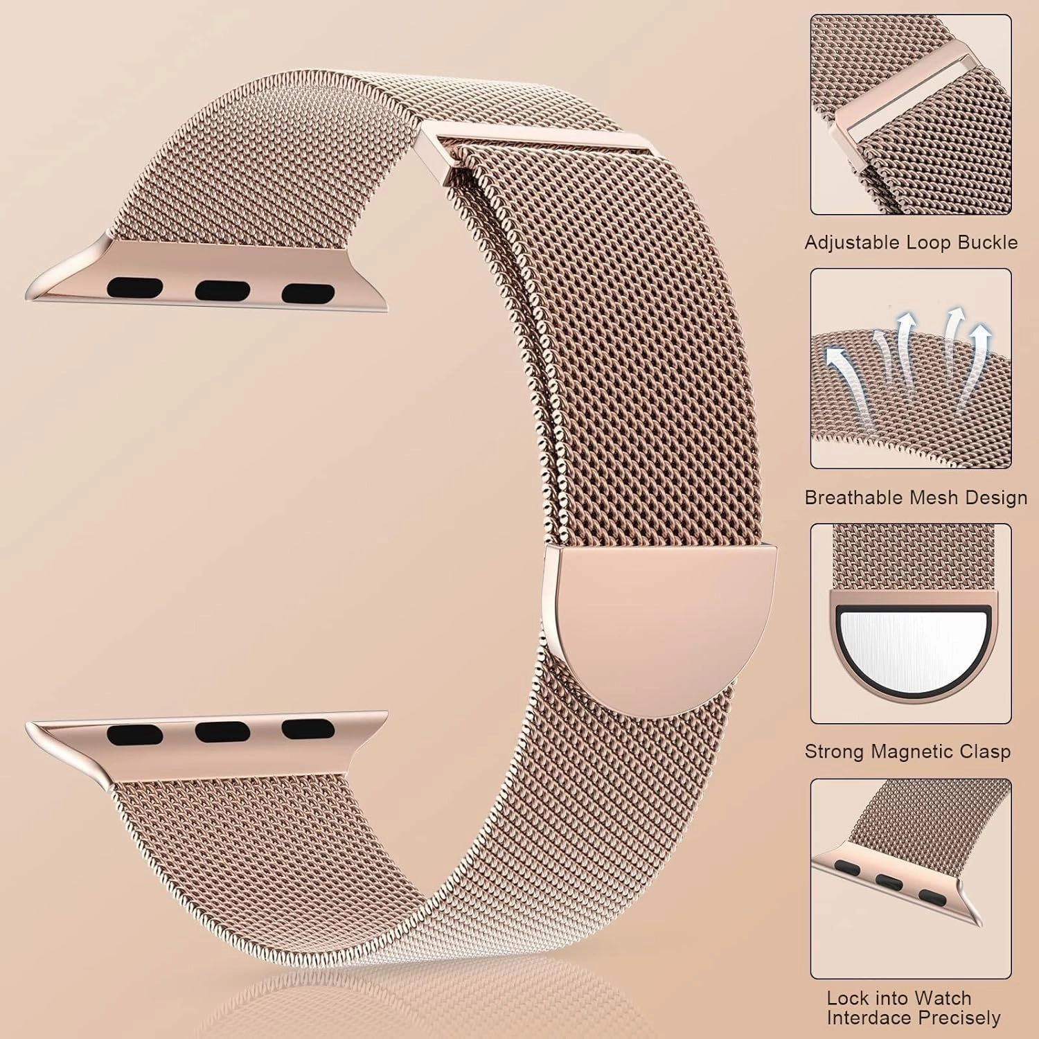 For Apple Watch Band Series 9, Ultra 2, SE, Ultra 8 7 6 5 4 3 2 1 38mm 40mm 41mm 42mm 44mm 45mm 49mm Women And Men, Stainless Steel Mesh Loop Magnetic Clasp Replacement