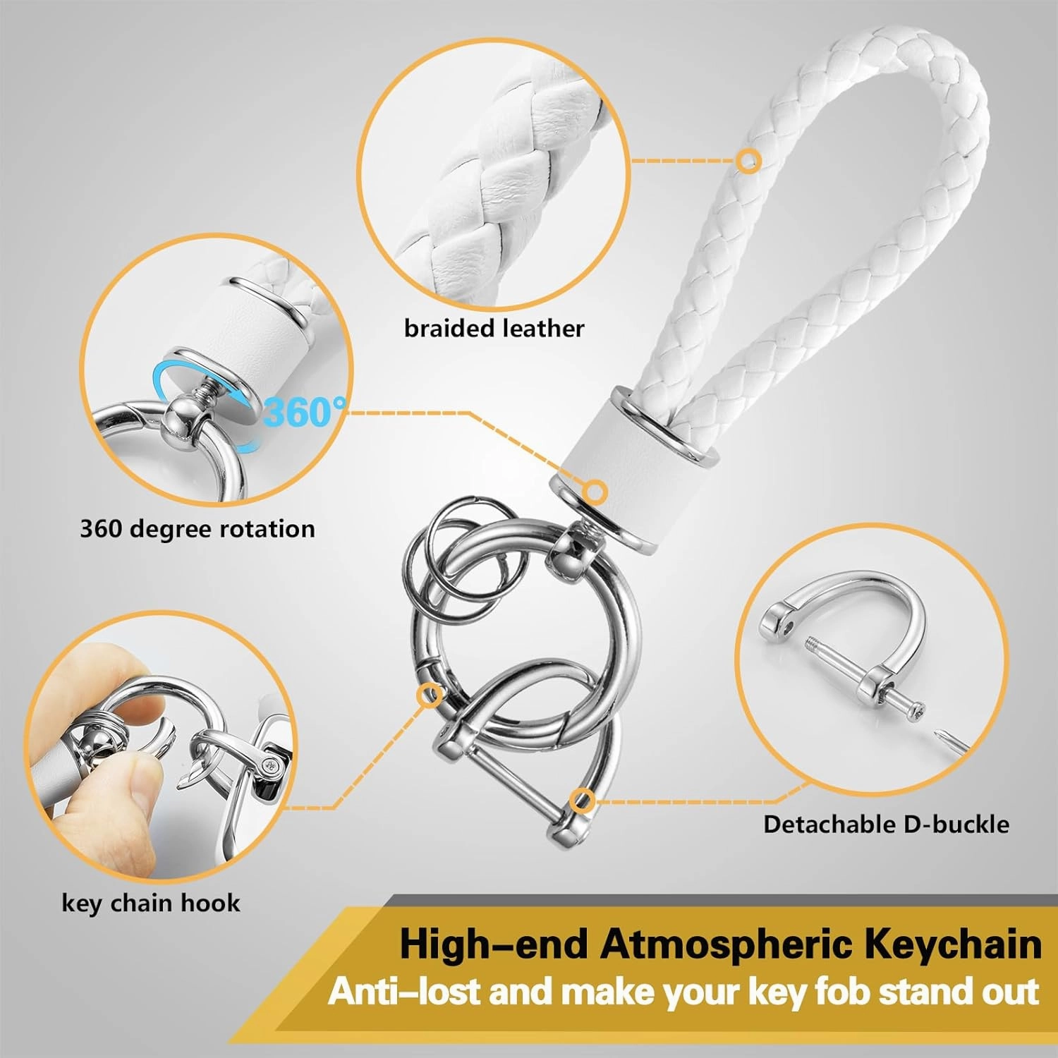 for Ford Key Fob Cover with Metal Braided Rope Keychain, Upgraded Soft Case for Fusion F150-F550 Edge Expedition Escape Explorer Bronco Maverick,etc.(5 Button) (Silver,B)