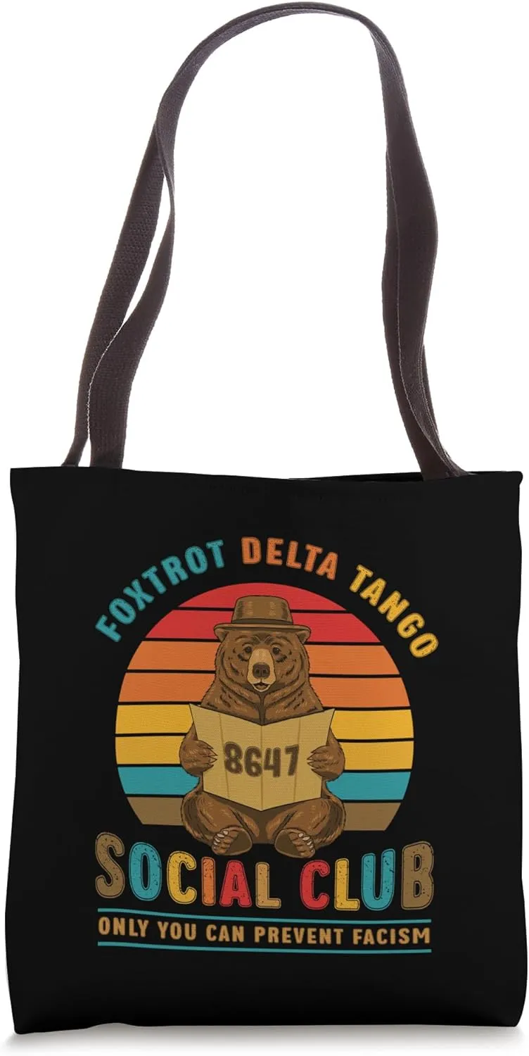 Foxtrot Delta Tango Social Club Retro Bear Tote Bag