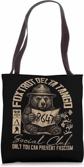 Foxtrot Delta Tango Resist Bear Flower Boho 8647 Social Club Tote Bag