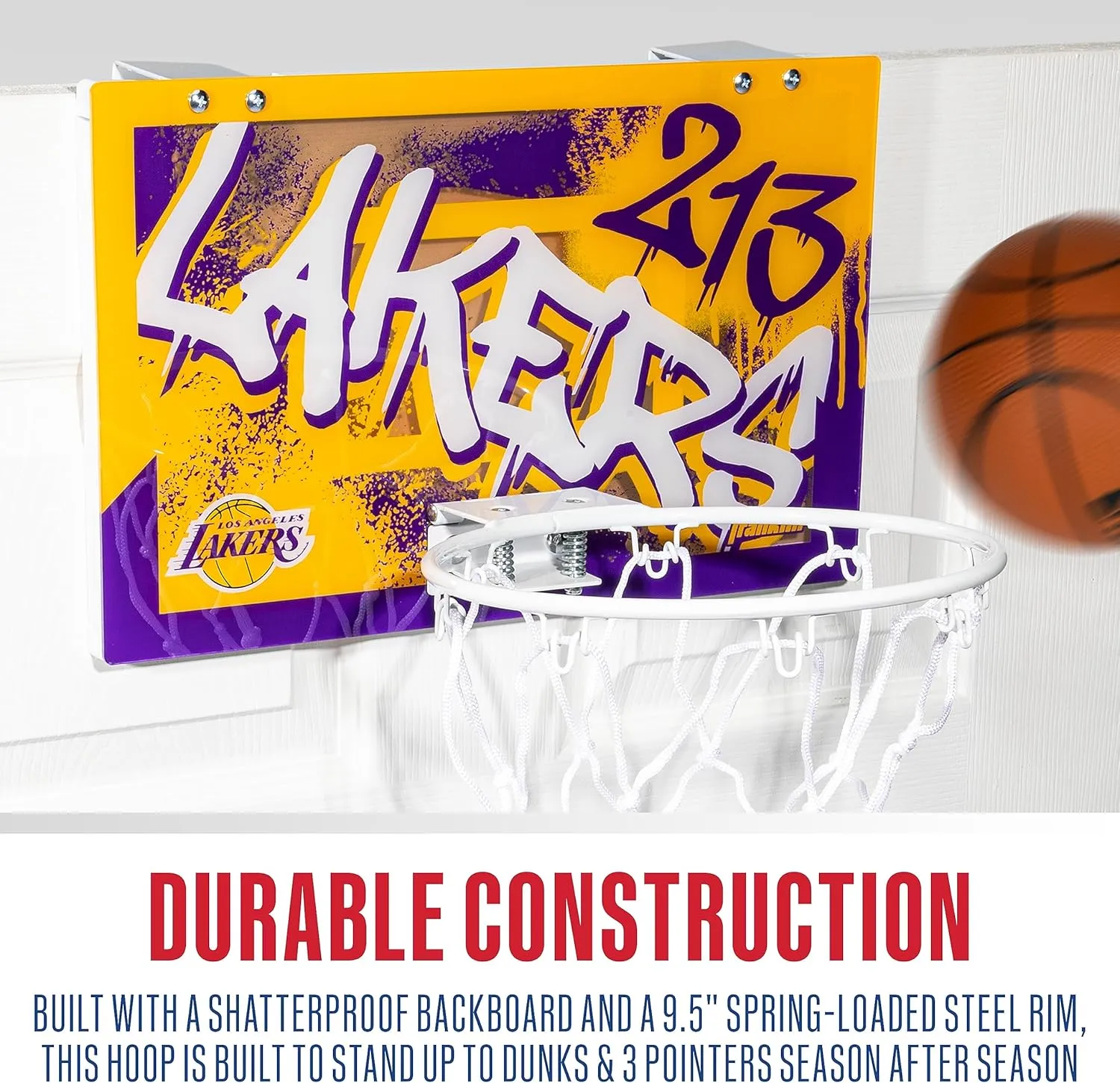 Franklin Sports NBA Team Over the Door Basketball Hoops - Kids Indoor Mini Basketball Hoop   Ball Set - NBA Fan Mini Hoops