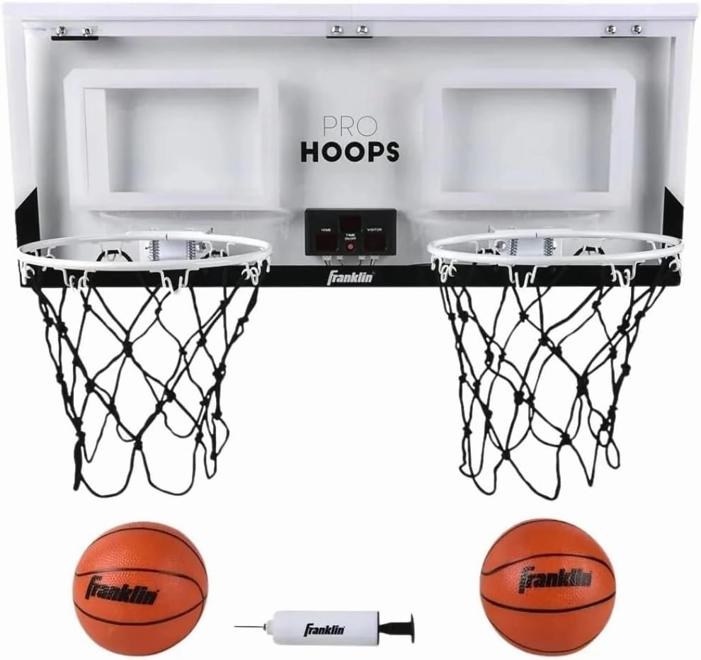 Franklin Sports Over The Door Indoor LED Basketball Hoops-Steel Rim Mini Basket-Includes Ball and Pump-Light Up Backboard