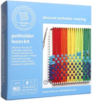 Friendly Loom 7” Traditional Potholder Weaving Kit | Sturdy Metal Loom and Quality Cotton Weaving Loops in Rainbow Colors | Complete Kit to Weave 2 Functional Potholders | Made in the USA