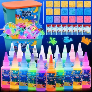 FTUREERA Glowing Magic Water Elf Toy Kit, Glowing in The Dark Aqua Fairy Water Elf, 20 Gels, 18 Sea Creature Molds, Squishy Maker Making Kit, Christmas Birthday Gifts, Crafts DIY for Kids