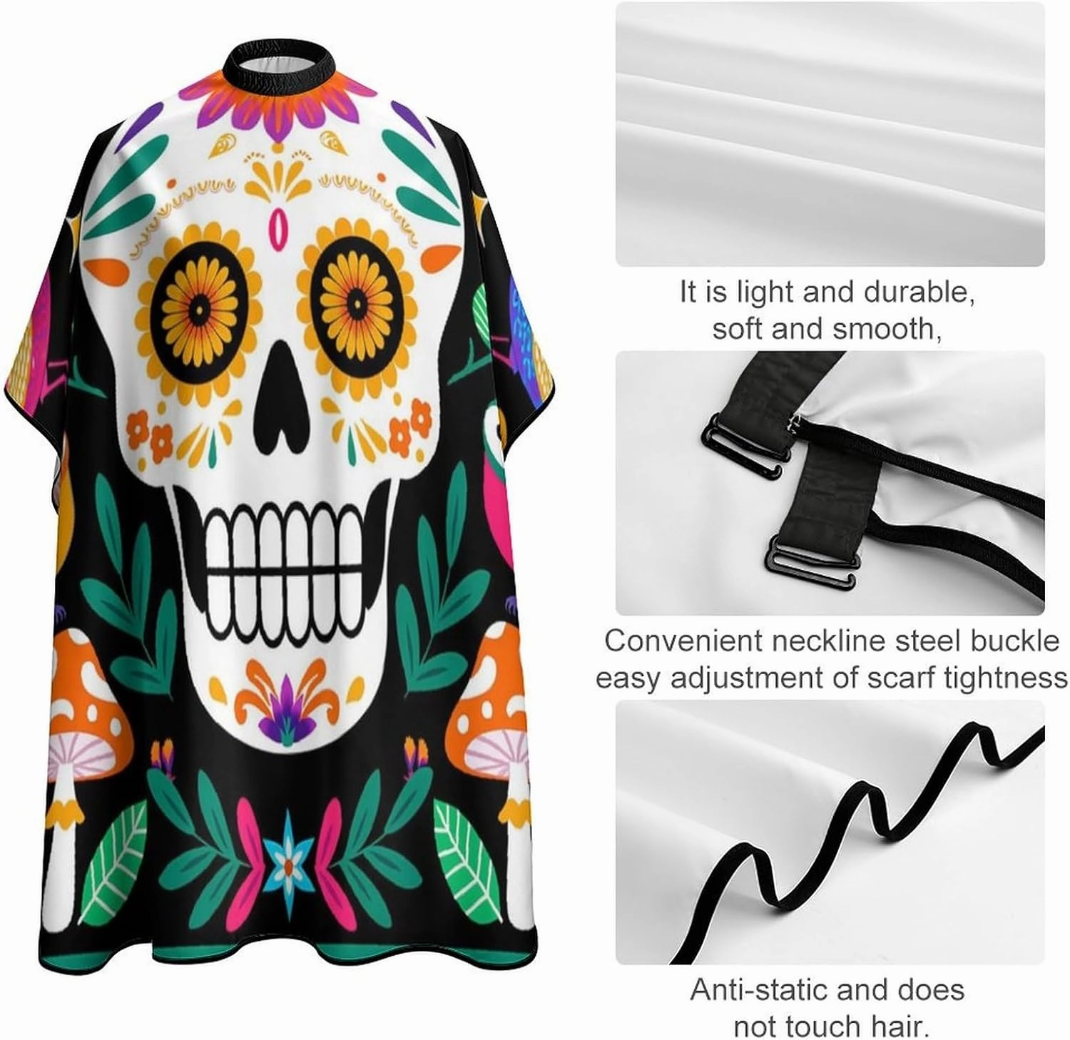 Full Coverage Hair Styling Cape - Colorful Floral Sugar Skull Bird Art Professional Hair Cutting Apron Haircuting Salon Cape Gown for Barbers