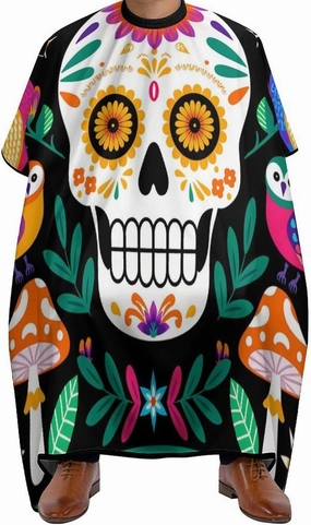 Full Coverage Hair Styling Cape - Colorful Floral Sugar Skull Bird Art Professional Hair Cutting Apron Haircuting Salon Cape Gown for Barbers