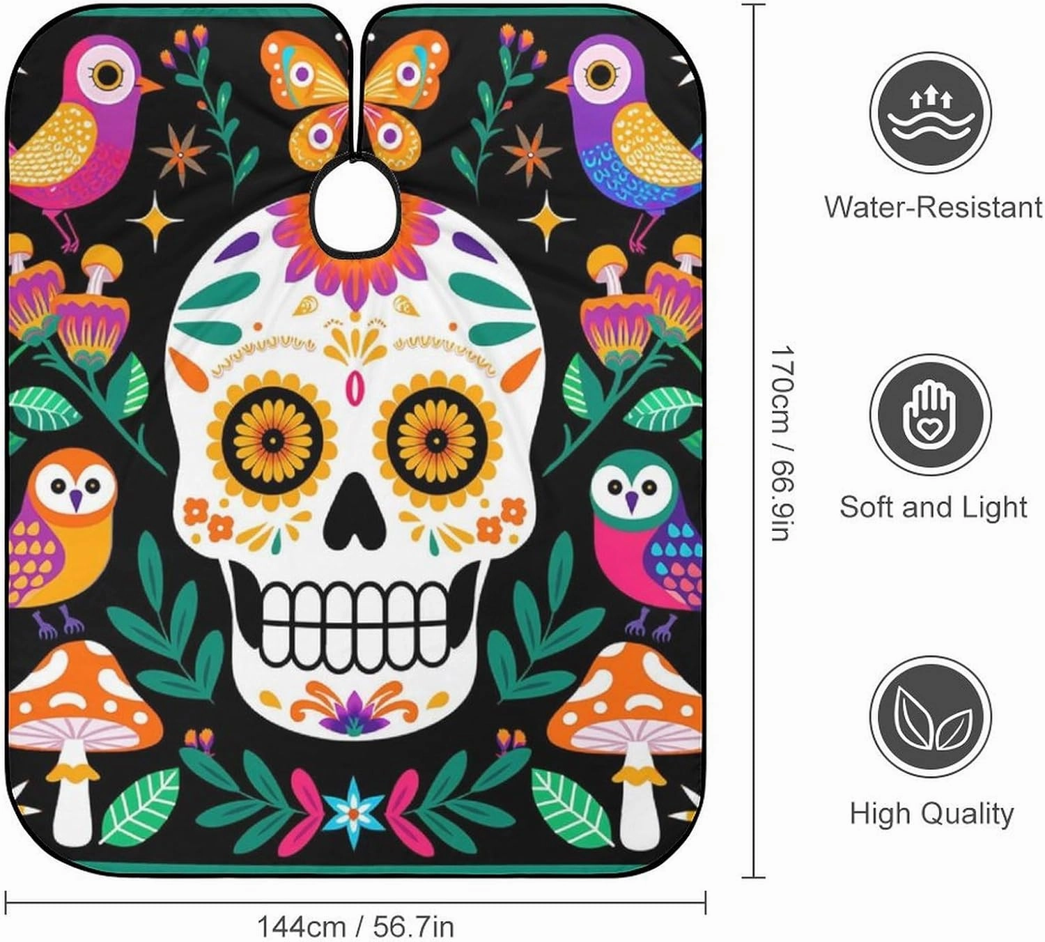 Full Coverage Hair Styling Cape - Colorful Floral Sugar Skull Bird Art Professional Hair Cutting Apron Haircuting Salon Cape Gown for Barbers