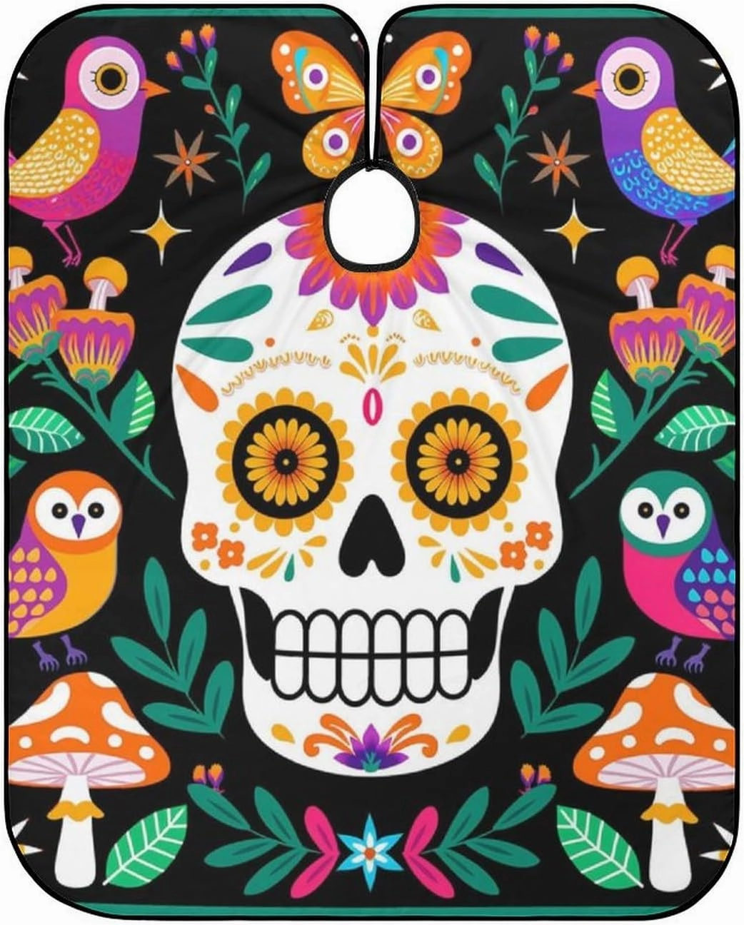 Full Coverage Hair Styling Cape - Colorful Floral Sugar Skull Bird Art Professional Hair Cutting Apron Haircuting Salon Cape Gown for Barbers