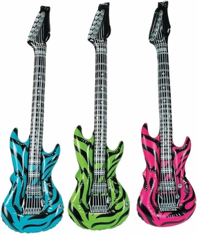 Fun Express Zebra Party Animal Print Large Inflatable 96 cm Toy Guitar Blue Pink or Green - Green