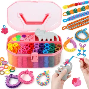FUNiOi Kids Art and Craft Kit, Rubber Band Bracelet Make Toy, Cat Weaving Comb, 1000  Colorful Hair Ties, DIY, Organizer Case, Gift for Girls 7-12 Years