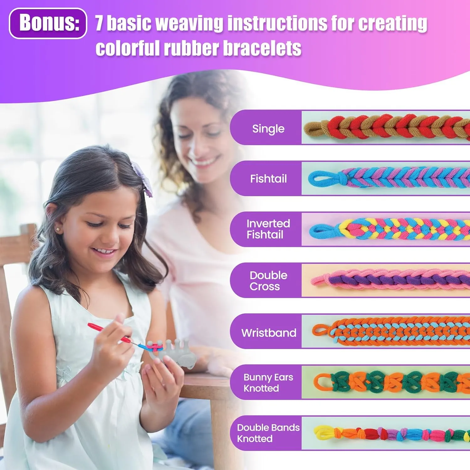 FUNiOi Kids Art and Craft Kit, Rubber Band Bracelet Make Toy, Cat Weaving Comb, 1000  Colorful Hair Ties, DIY, Organizer Case, Gift for Girls 7-12 Years